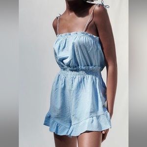Zara Baby Blue Gingham Jumpsuit